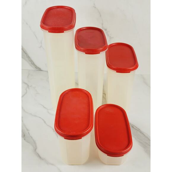 Tupperware Storage Container Set w/ Red Lid 2 Cups to 12 1/4 Cups USA x5 - Picture 10 of 16